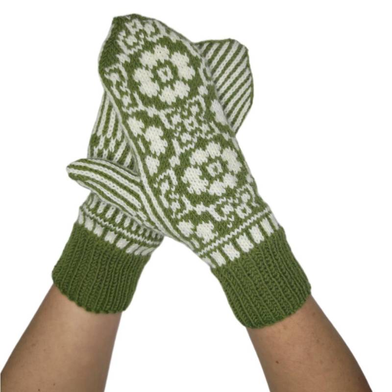 Fausthandschuhe Blumenmuster Und Streifen Verschiedene Farben Größen Handgefertigt Aus Schurwolle von newwoolmagic