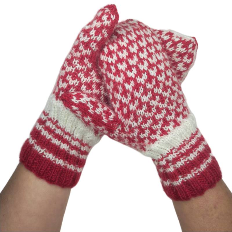 Fausthandschuhe in Seltenem Muhu-Design Rot-Weiß. Verschiedene Größen. Handgefertigt Aus Schurwolle von newwoolmagic