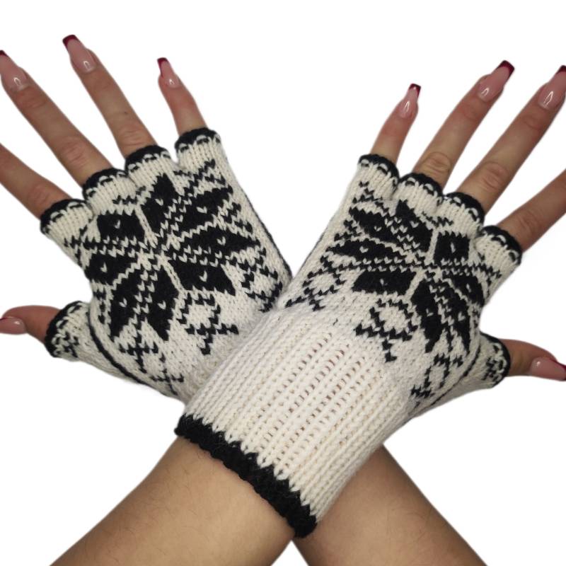 Halbfingerhandschuhe Selbumuster 1 Stern Zwei Farben Damengröße M Handgefertigt von newwoolmagic