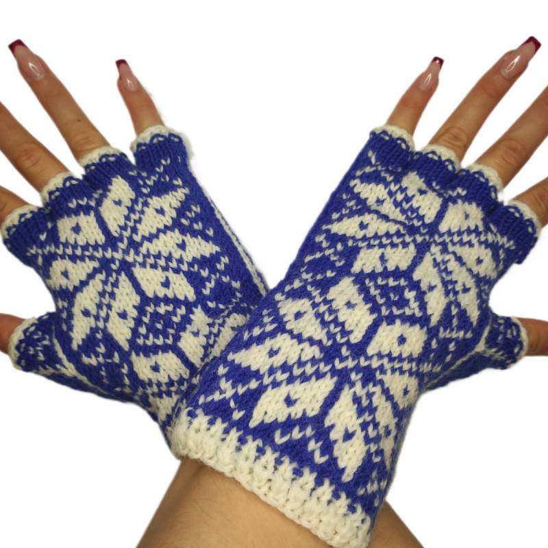Halbfingerhandschuhe Selbumuster 2 Sterne Zwei Farben Damengröße M - L Handgefertigt von newwoolmagic