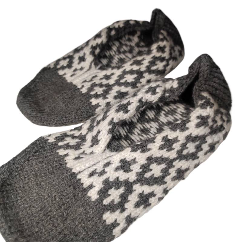 strickschuhe Traditionelles Muster Größe 39 Bis 41 Grau Weiß Handgefertigt Schurwolle von newwoolmagic