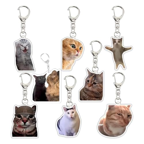 nicamaikoo-shop Katze Meme Schlüsselanhänger 8Pcs Niedlich Glückliche Katzen Schlüsselanhänger Kawaii Charme Lustige Internet Meme Liebhaber Geschenke von nicamaikoo-shop