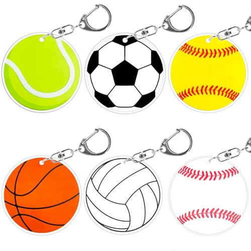 nicamaikoo-shop Sport Ball Schlüsselanhänger 6 Stück Set Acryl Schlüsselanhänger Mit Unabhängigen Ring Fußball Baseball Basketball Volleyball Tennis von nicamaikoo-shop