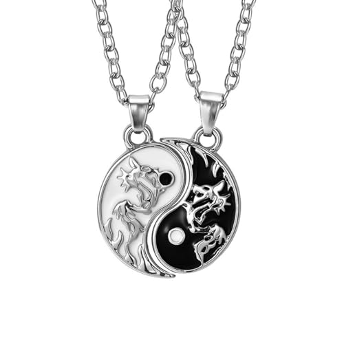 nicamaikoo-shop Yin Yang Tai Chi Halskette Freundinnen Halskette Freundschaft Halskette Paar Anhänger Kette Drachen Skulptur Schmuck Valentinstag Geschenk von nicamaikoo-shop