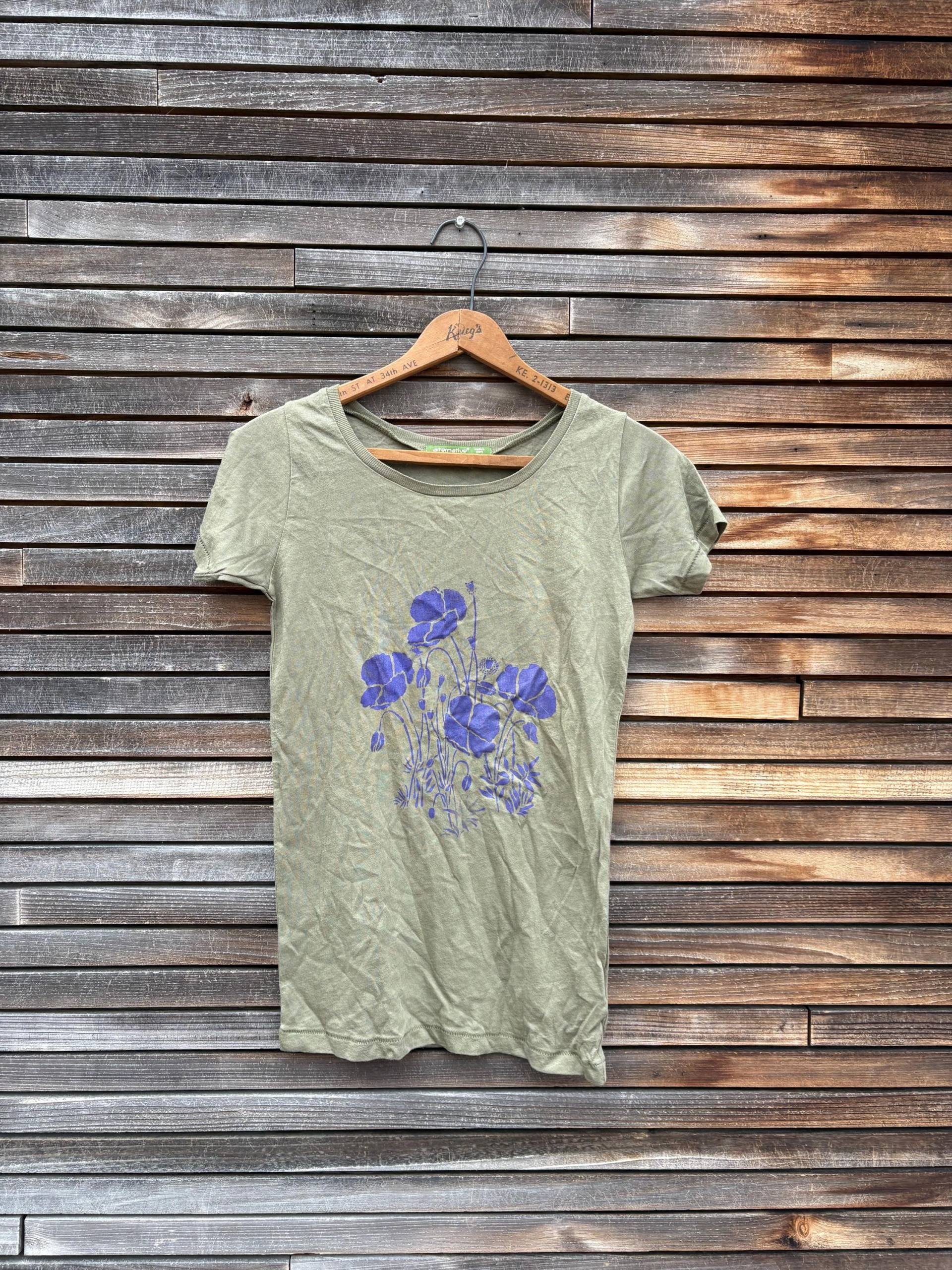 Bio-Baumwolle T-Shirt Handsiebdruck Mohnblumen Design | Größe S von nicandthenewfie