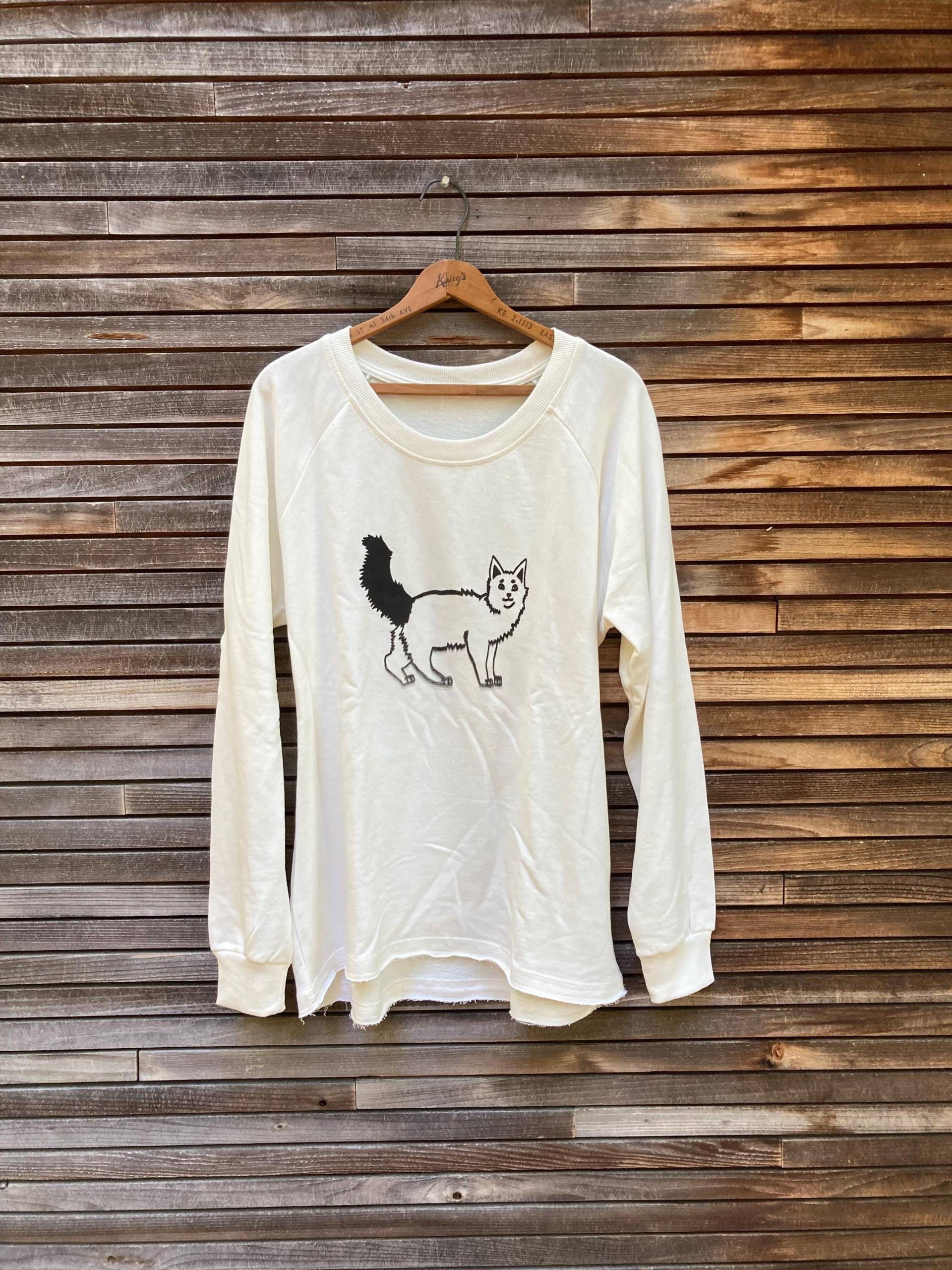 Katzen Print Pullover, Lässiges Sweatshirt, Unvollkommener | Größe L von nicandthenewfie