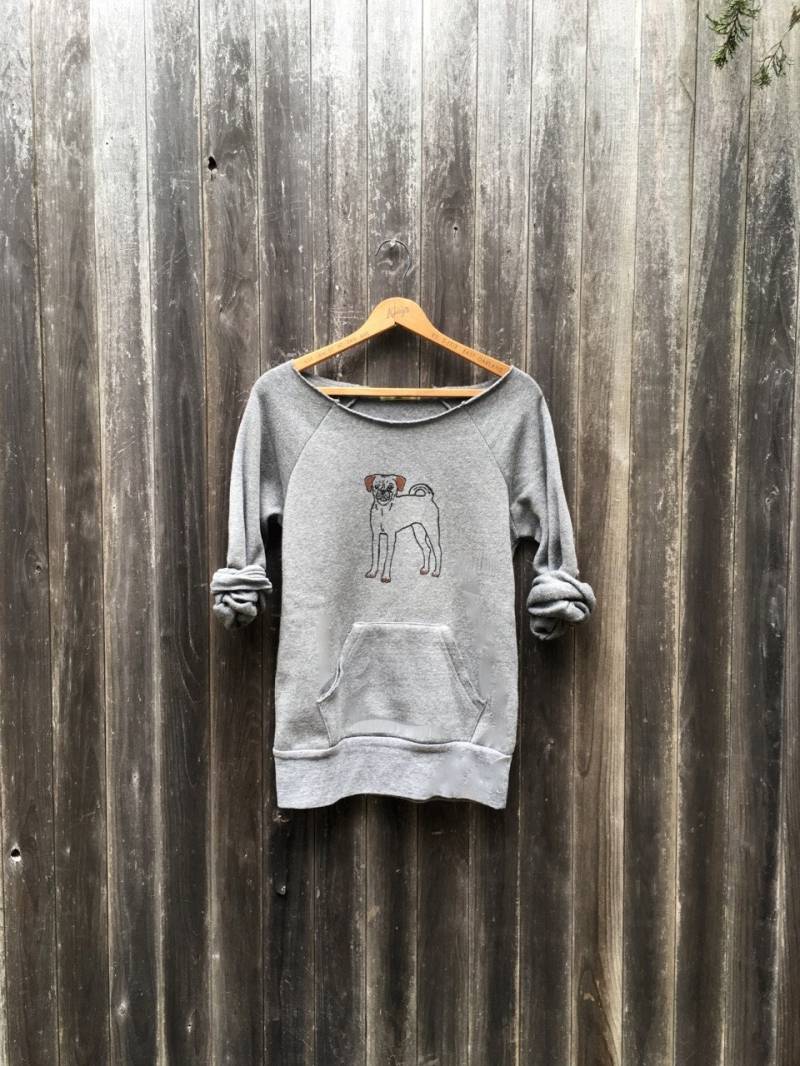 Puggle Sweatshirt Bio-Baumwollmischung, Rohrand Am Ausschnitt, Hundeliebhaber Geschenk von nicandthenewfie