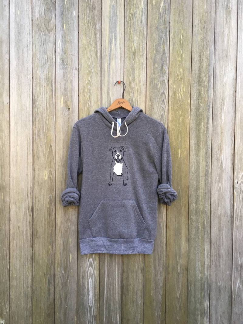 Pit Bull Hoodie Kuscheliges Fleece, Handgedrucktes Design von nicandthenewfie