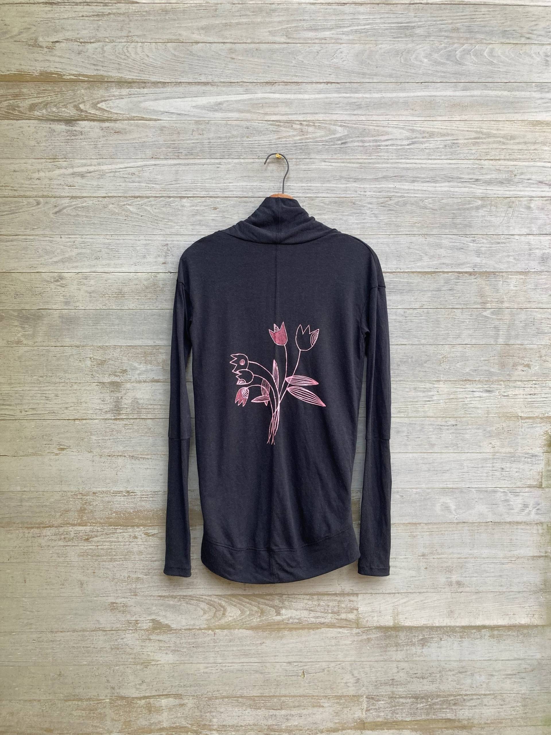 Tulip Print Schwarz Wrap, Yoga Top, Daumenlöcher von nicandthenewfie