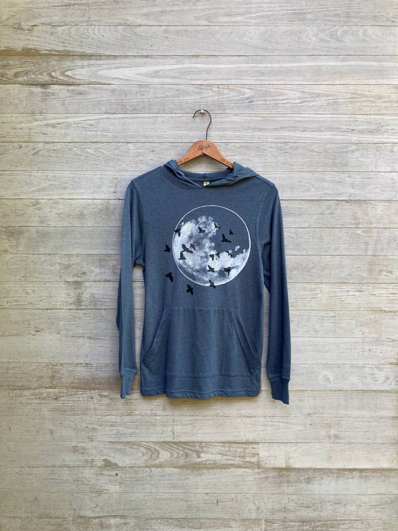 Vollmond Bio-Baumwolle Hoodie Marineblaues Leichtes Top von nicandthenewfie