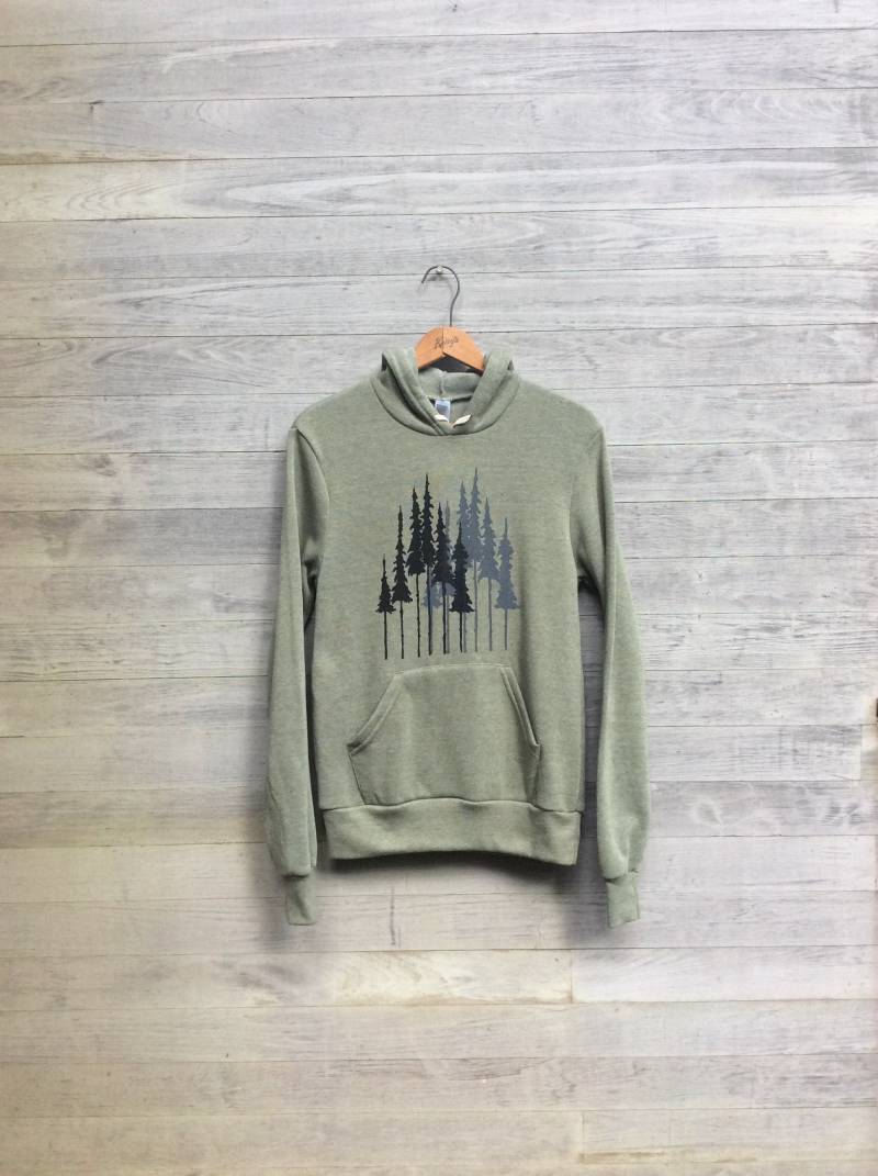 Wald Kapuzenpullover Mit Doug Tannenbäumen, Gemütlicher in Salbei Grün, Unisex Grössen von nicandthenewfie