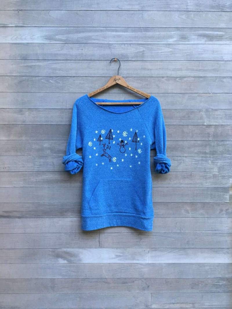 Weihnacht-Pullover Aus Bio-Baumwolle Handbemalter Schneemann-Weihnachts-Sweatshirt von nicandthenewfie