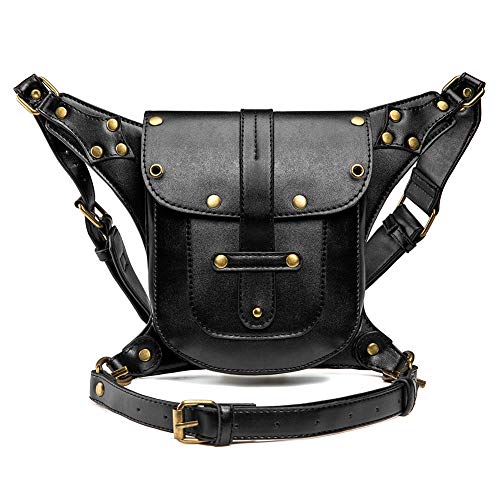 Steampunk Schulter Taille Beintasche Kleidung Zubehör PU Leder Retro Rock Gothic Gothic Gothic Motorradtasche Lady Bag von nice--buy