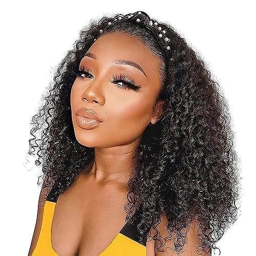 Headband Wig Deep Wave Human Hair Wigs Glueless None Lace Front Wigs For Black Women Brazilian Virgin Hair Machine Made Wigs Natural Color 150% Density (14inch) von TNICE