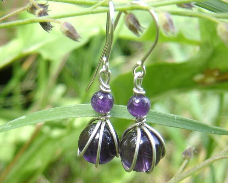 4mm Amethyst Ohrringe, Sterling Silber Draht Schmuck, Februar Birthstone Schmuck von nicholasandfelice