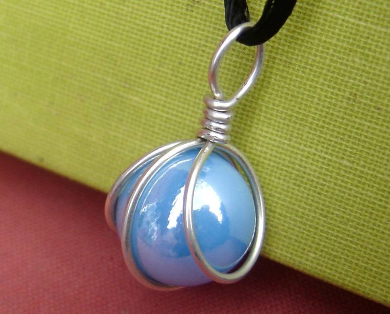 Türkis-Marmor-Anhänger, Sterling Silber Draht Wickelte Glashalskette, Himmel-Blau-Halskette Marmor-Schmuck, Glasschmuck-Anhänger-Halskette Türkis-Marmor-Anhänger, Sterling Silber Draht Wickelte Glashalskette, Himmel-Blau-Halskette Marmor-Schmuck, Glasschmuck-Anhänger-Halskette von nicholasandfelice