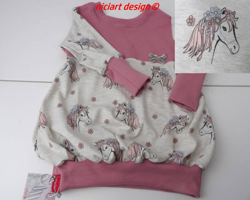 Ballonkleid Kleid Pony Glitzerpferd Jersey & Sweatkleid Langarm Mädchenkleid Baumwolljersey Beige Altpink Niciart Design von niciartdesign