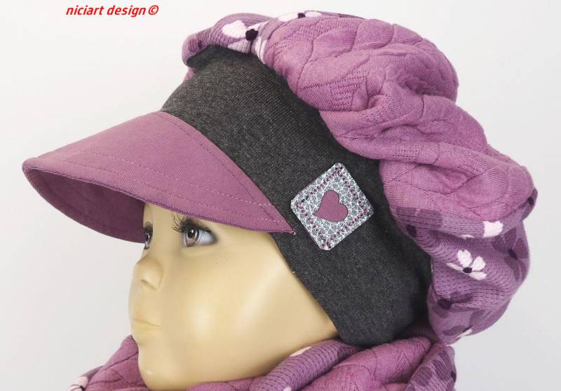 Ballonmütze Ballon Mütze Altflieder Zopfmuster Jersey & Jaquard Cap Futter Auswahl Schirm U Bündchen Wahlweise Mit Schal Niciart Design von niciartdesign