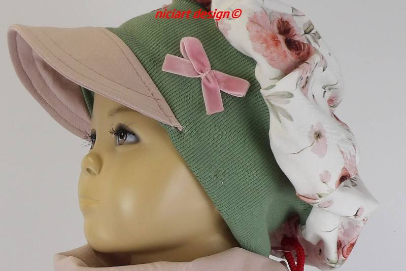 Ballonmütze Ballon Mütze Cap Baumwolljersey Jersey Sommermütze Weiß Altrosa Altpink Rosen Schirm U Bündchen Wahlweise M Loop O Wickelschal von niciartdesign