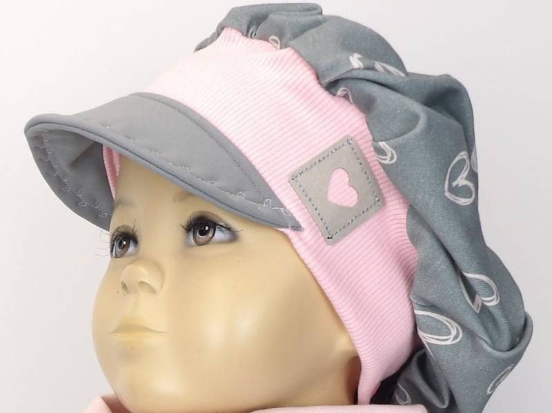 Ballonmütze Ballon Mütze Cap Bw Jersey Frühjahr Sommer Grau Rosa Herzen Wahlw M Loop Niciart Design von niciartdesign