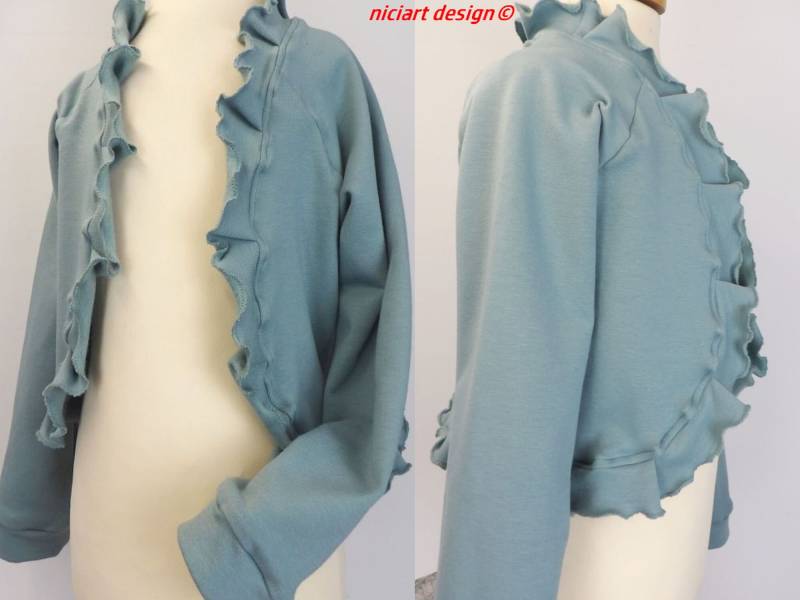 Bolerojacke Bolero Jäckchen Kinder Bw Sweat Altmint Rüschensaum Kurze Jacke Niciart Design von niciartdesign