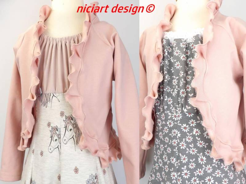 Bolerojacke Bolero Jäckchen Kinder Bw Sweat Pastellrosa Altrosa Uni Rüschensaum Kurze Jacke Für Kleider Niciart Design von niciartdesign