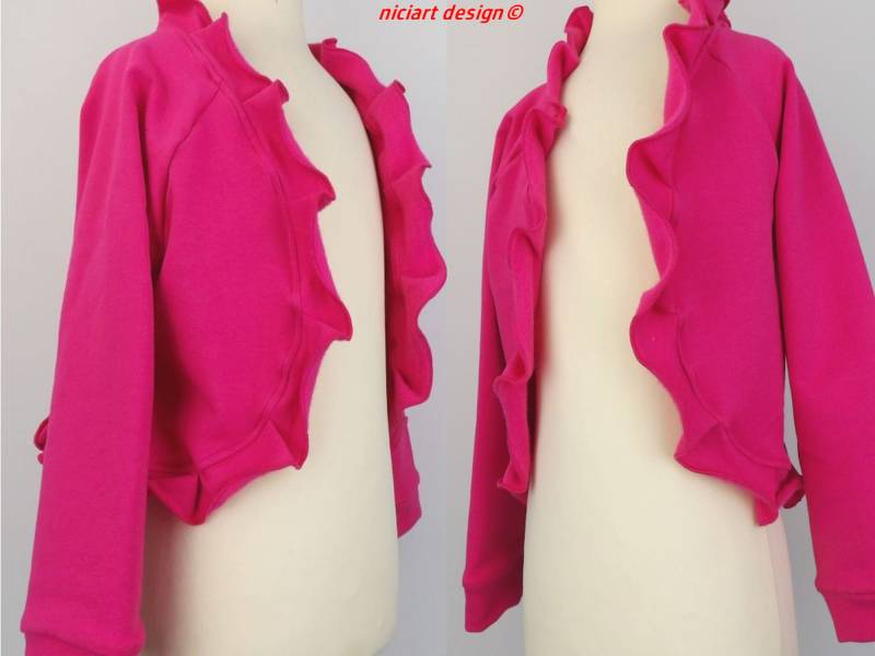 Bolerojacke Bolero Jäckchen Kinder Bw Sweat Pink Uni Rüschensaum Kurze Jacke Niciart Design von niciartdesign