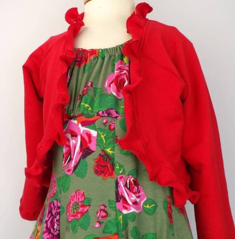 Bolerojacke Bolero Jäckchen Kinder Bw Sweat Rot Uni Rüschensaum Kurze Jacke Für Kleider Niciart Design von niciartdesign