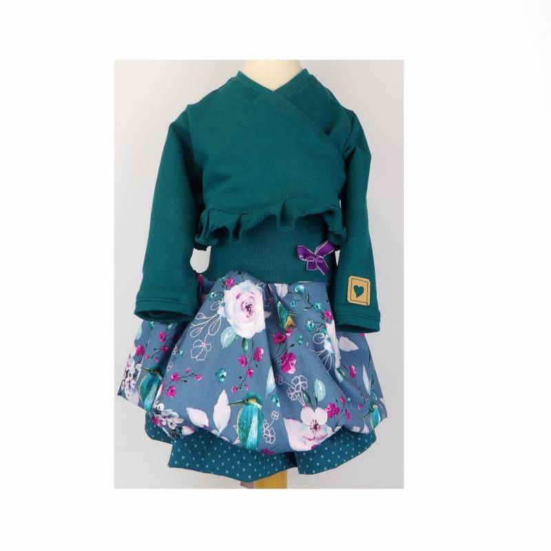 Bolerosweat Im Wickelshirtlook Kurzes Sweaty Sweatshirt Kurz Kinder Baumwollsweat Petrol Rüsche Uni Wahlweise M Rock Niciart Design von niciartdesign