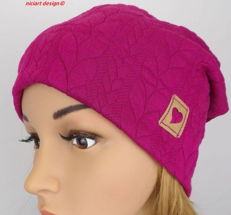 Damenmütze Jacquardstrick Zopfmuster Beanie Ganzjährig Tragbar Fuchsia Magenta Wahlw. M. Schal Niciart Design von niciartdesign