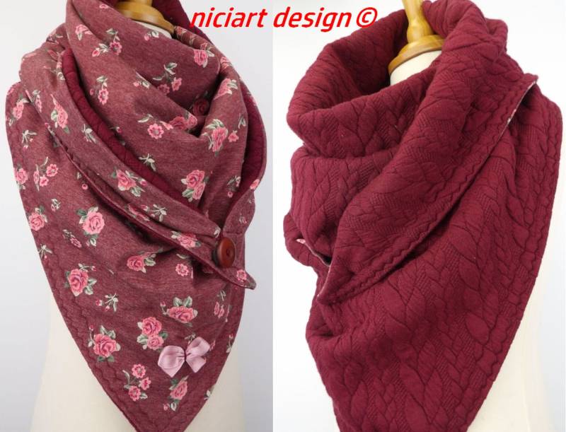 Damenschal Dreiecksschal Wende Wickelschal Bw Jersey & Jacquardstrick Schlaufe U Köpfe Zum Fixieren Wahlw Mütze Niciart Design von niciartdesign