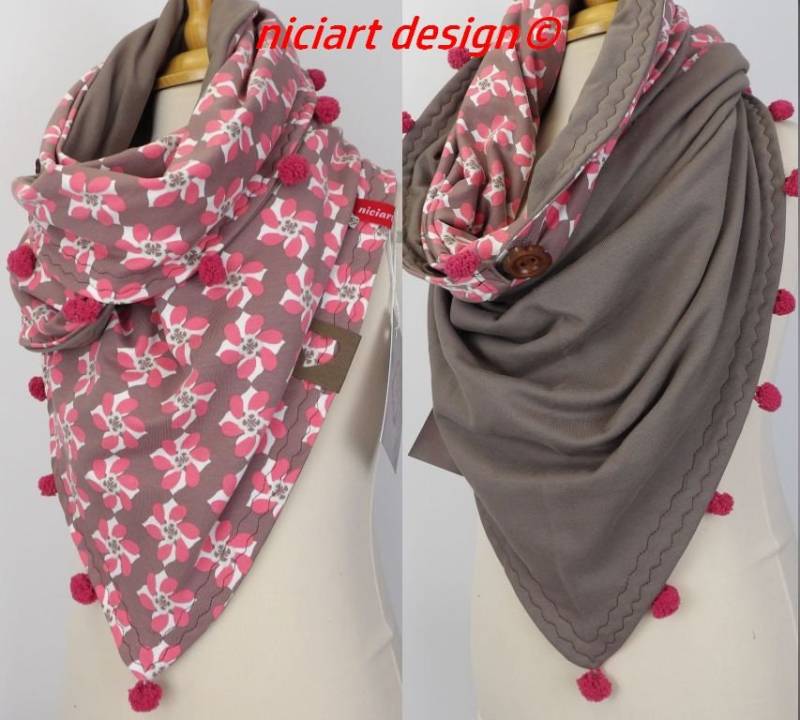 Damenschal Wende Dreiecksschal Dreieckstuch Wickelschal Bw Jersey Sweat Verschluss Niciart Design von niciartdesign