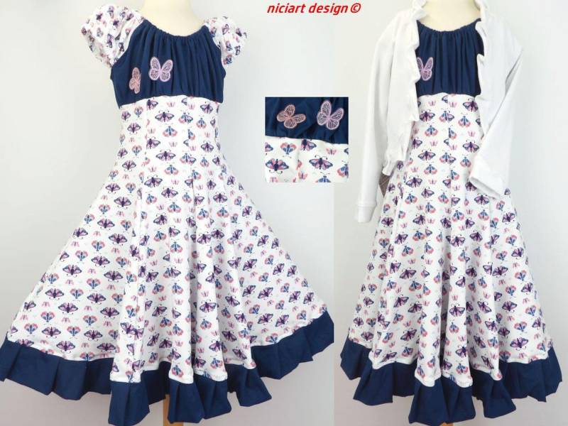 Einschulungskleid Drehkleid Blumenmädchen Kleid Festkleid Partykleid Schmetterlinge Blau Bunt Wahlw. Mit Bolerojacke By Niciart Design von niciartdesign