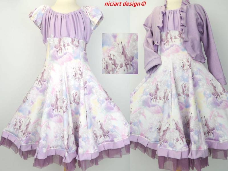 Einschulungskleid Drehkleid Festkleid Partykleid Mädchenkleid Einhörner & Pegasus in Pastellwolken Wahlw. Mit Bolerojacke Niciart Design von niciartdesign