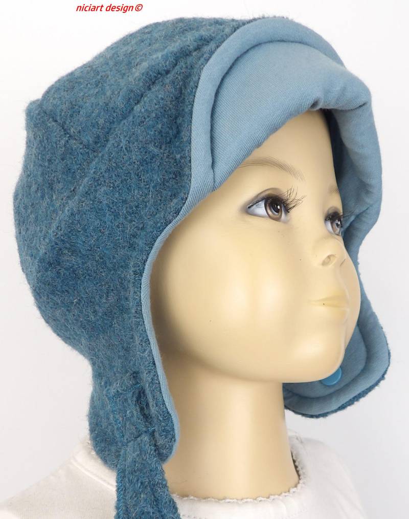 Fliegermütze Pilotenmütze Walkmütze Wollwalk Ohrenmütze Wintermütze Petrol Meliert Wahlw Loop Niciart Design von niciartdesign