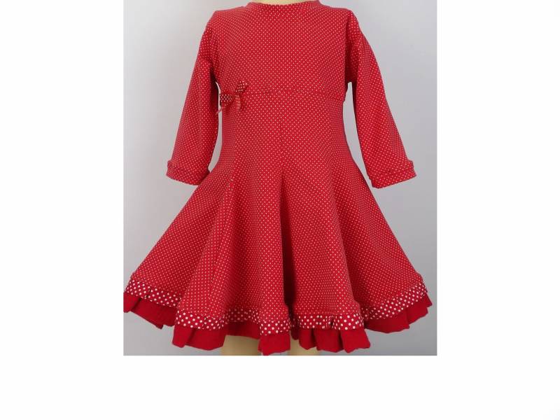 Kleid Drehkleid Weit Schwingend Partykleid Mädchenkleid Bw Jersey Knallrot Pünktchen Wahlweise Mit Stirnband, Bolero O Kurzsweaty von niciartdesign