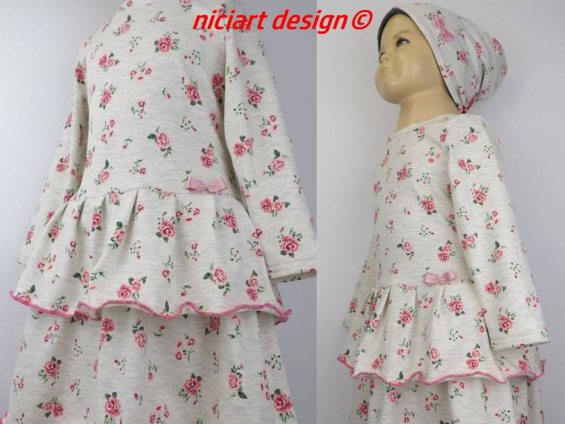 Kleid Jerseykleid Langarm Mädchenkleid Volantkleid Ganzjährig Beige Meliert Röschen Niciartdesign von niciartdesign