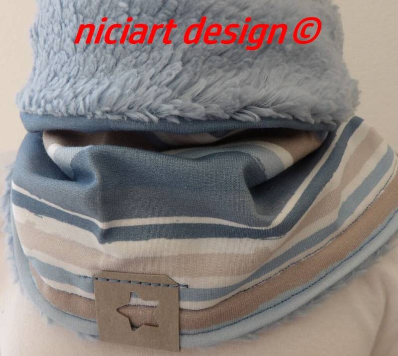 Loop Kuschelloop Bw Jersey & Baumwollteddy Loopschal Schal Scarf Kids Hellblau Greige Hipsterstreifen Niciart Design von niciartdesign