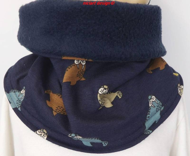 Loop Kuschelloop Schlupfschal Bw Jersey & Polarfleece Loopschal Schal Scarf Walross Niciart Design von niciartdesign
