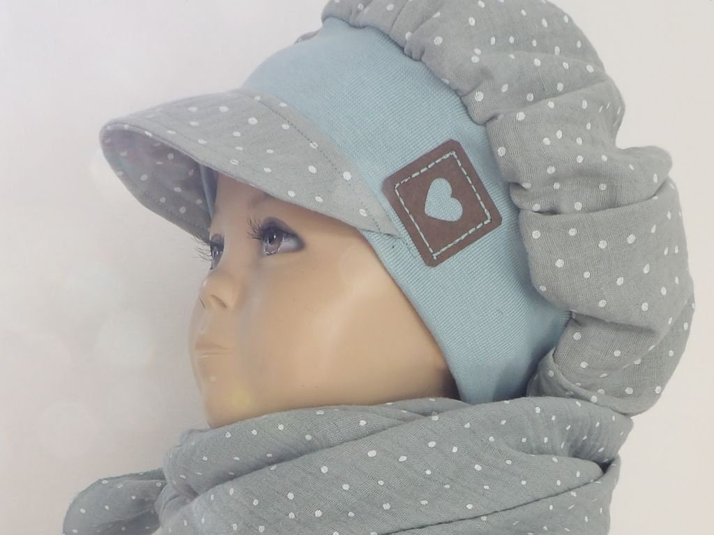 Niciart Designer Ballonmütze Ballon Mütze Cap Musselinmütze Musselin Sommermütze Mint Pünktchen Bündchen von niciartdesign