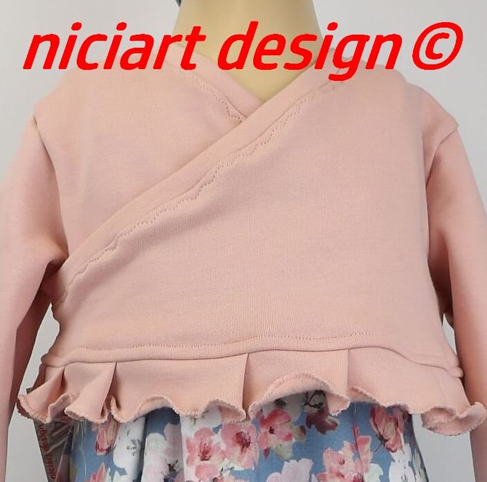 Niciart Designer Bolerosweat Im Wickelshirtlook Kurzes Sweaty Sweatshirt Kurz Kinder Baumwollsweat Altrosa Pastellrosa Uni Rüsche von niciartdesign