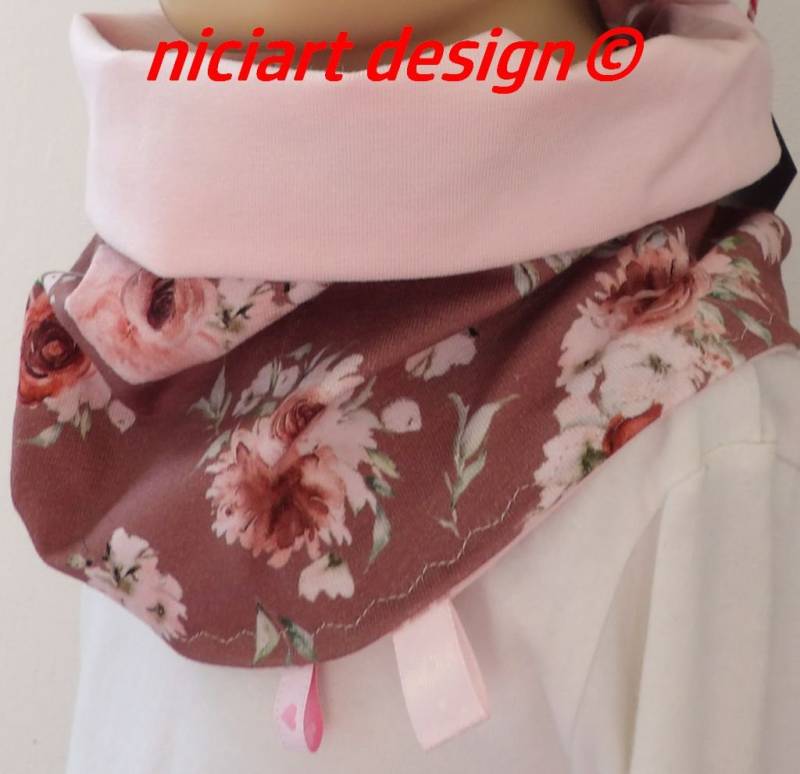 Loop Schlupfschal Kinderloop Futterauswahl Tube Kindertuch Halstuch Schal Hellbraun Rosa Rost Rosen Niciart Design von niciartdesign