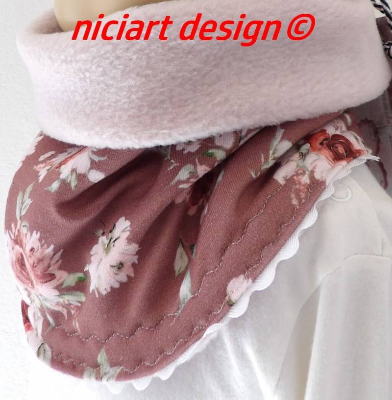 Niciart Designer Loop Schal Kuscheliger Kinder Winterschal Loopschal Braun Rosatöne Rosen von niciartdesign