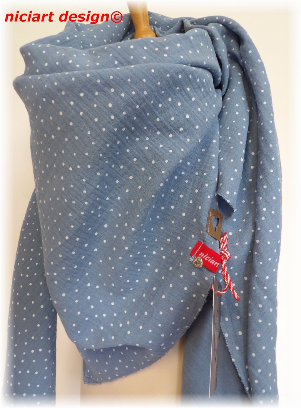 xxl Musselintuch Baumwolltuch Damenschal Dreieckstuch Schal Hellblau Pünktchen 100% Baumwolle Double Gauze Niciart Design von niciartdesign