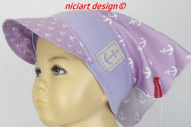 Schirmkopftuch F/S Kopftuch M. Bündchen Schirmmütze Flieder Anker Niciart Design von niciartdesign
