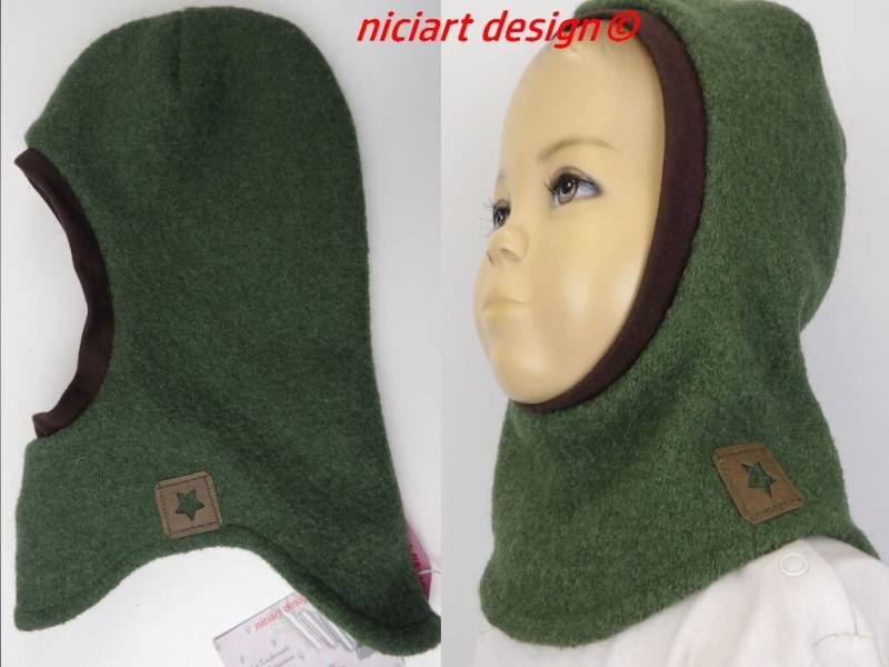 Schlupfmütze Walkmütze Gefüttert Wollwalk Mütze Balaclava Moosgrün By Niciart Design von niciartdesign