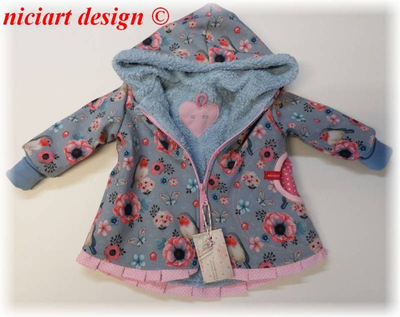 Softshelljacke Gefüttert Baby U Kinderjacke Herbst-Winterjacke Softshell Jacke Rotkehlchen Grau Niciart Design von niciartdesign