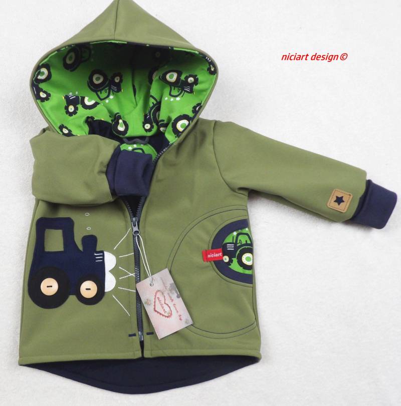 Softshelljacke Gefüttert Futterauswahl Babyjacke & Kinder Jacke Softshell Olivgrün Traktor Inkl Namensstick Niciart Design von niciartdesign