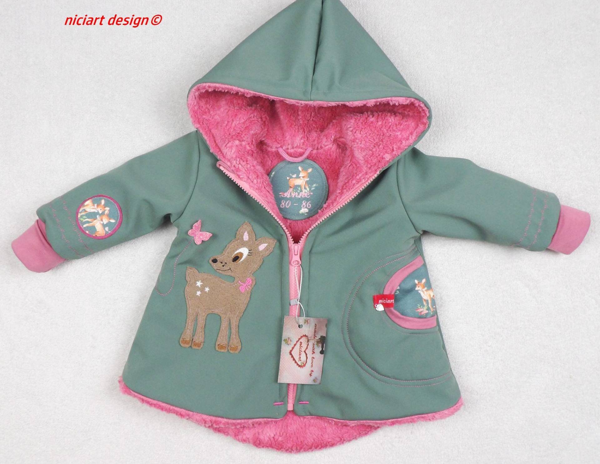 Softshelljacke Gefüttert Softshell Jacke Futterauswahl Namensstick Inklusive Altmint Pink Reh By Niciart Design von niciartdesign