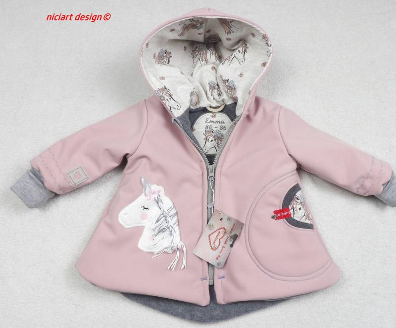 Softshelljacke Gefüttert Softshell Jacke Futterauswahl Namensstick Inklusive Altrosa Hellgrau Einhorn Pony By Niciart Design von niciartdesign